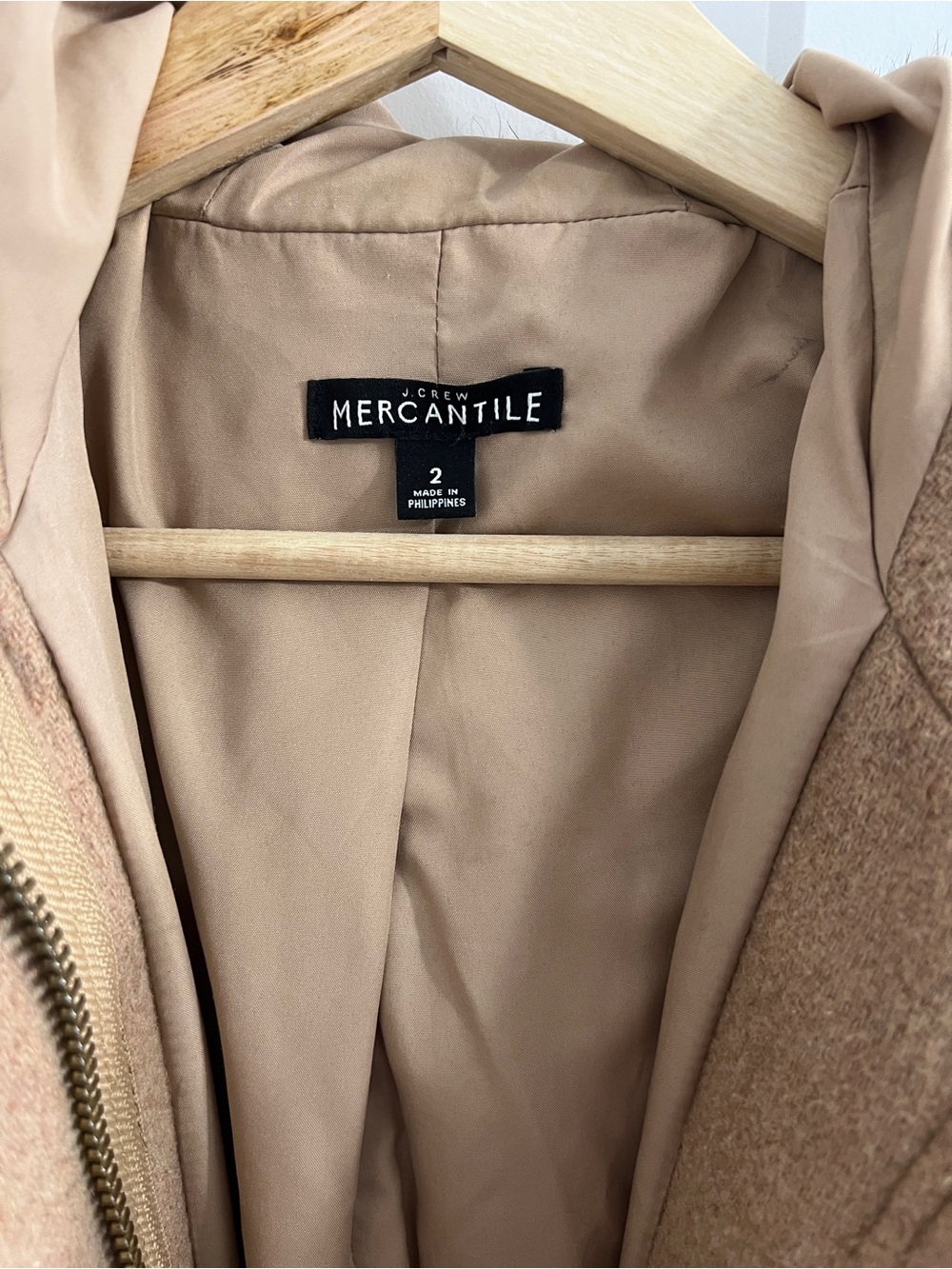 J. Crew Wool Blend Camel Hooded Coat- Size 2 - Picture 5 of 15